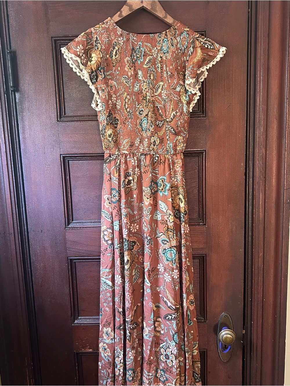 Spell Mojave Lily Shirred Maxi Dress in Amber Size XS Smocked Flutter Sleeve NWT - Picture 6 of 10